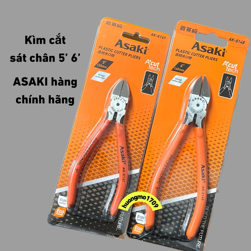 Kìm Cắt chân linh kiện  Asaki AK-8148 6” Hàng Nhật Chính hãng, kìm cắt vát cắt cân linh kiện