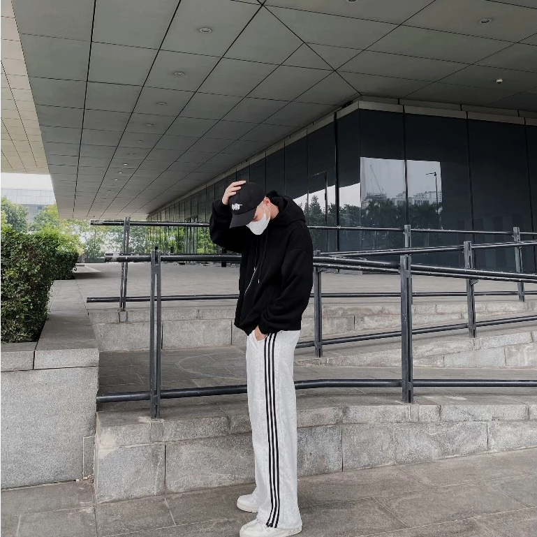 Quần Jogger 3 Sọc Vải Nỉ 2 Da Quần Ống Rộng Dáng Suông Unisex Nam Nữ Dày Dặn Mềm Mại P5