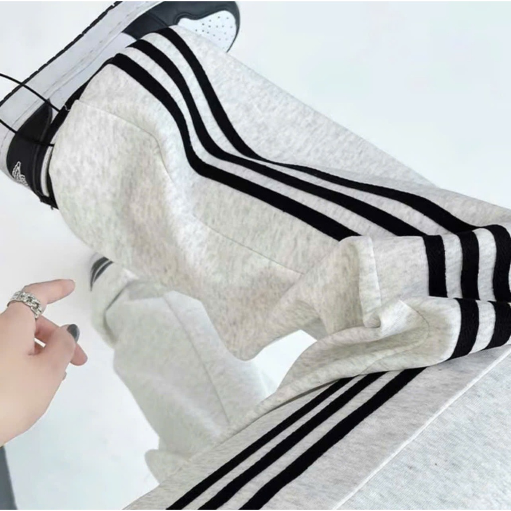 Quần Jogger 3 Sọc Vải Nỉ 2 Da Quần Ống Rộng Dáng Suông Unisex Nam Nữ Dày Dặn Mềm Mại P5