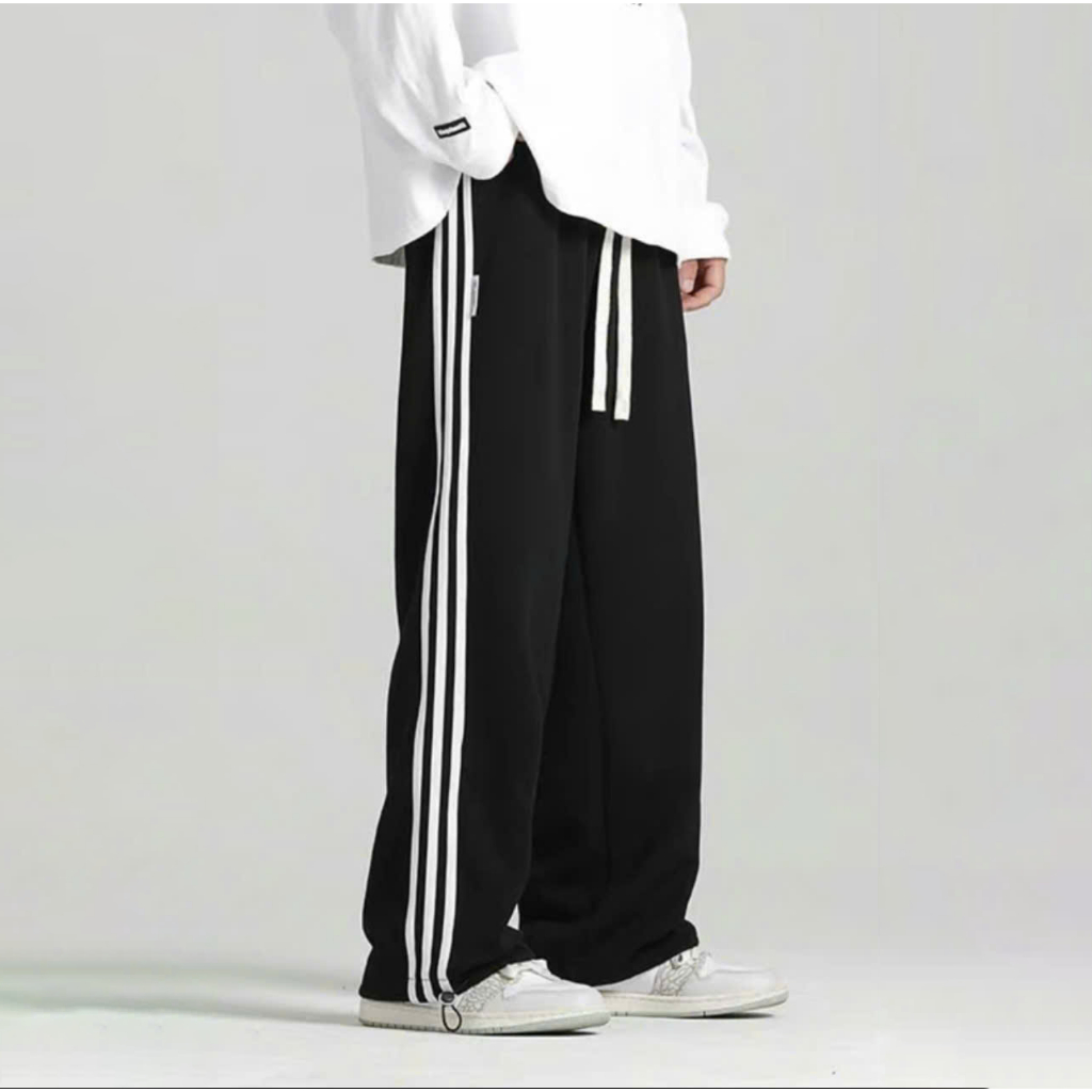 Quần Jogger 3 Sọc Vải Nỉ 2 Da Quần Ống Rộng Dáng Suông Unisex Nam Nữ Dày Dặn Mềm Mại P5