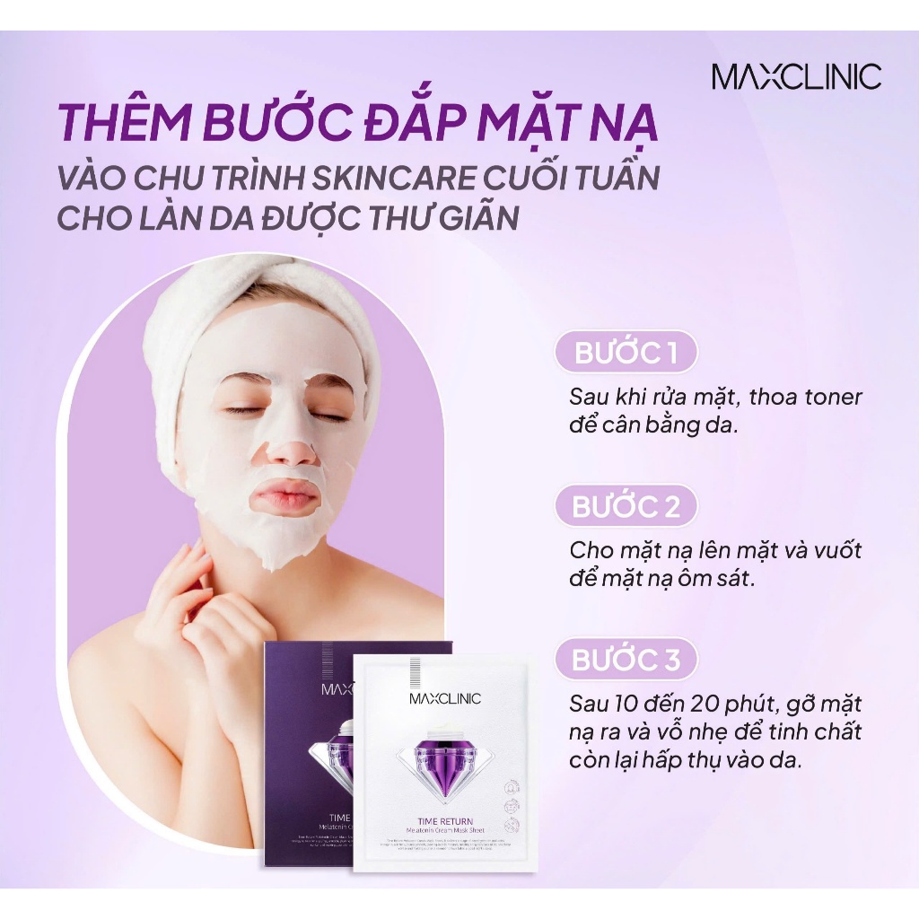 Mặt Nạ Dưỡng Da Maxclinic Time Return Melatonin Cream Mask Sheets Hộp 4 Miếng