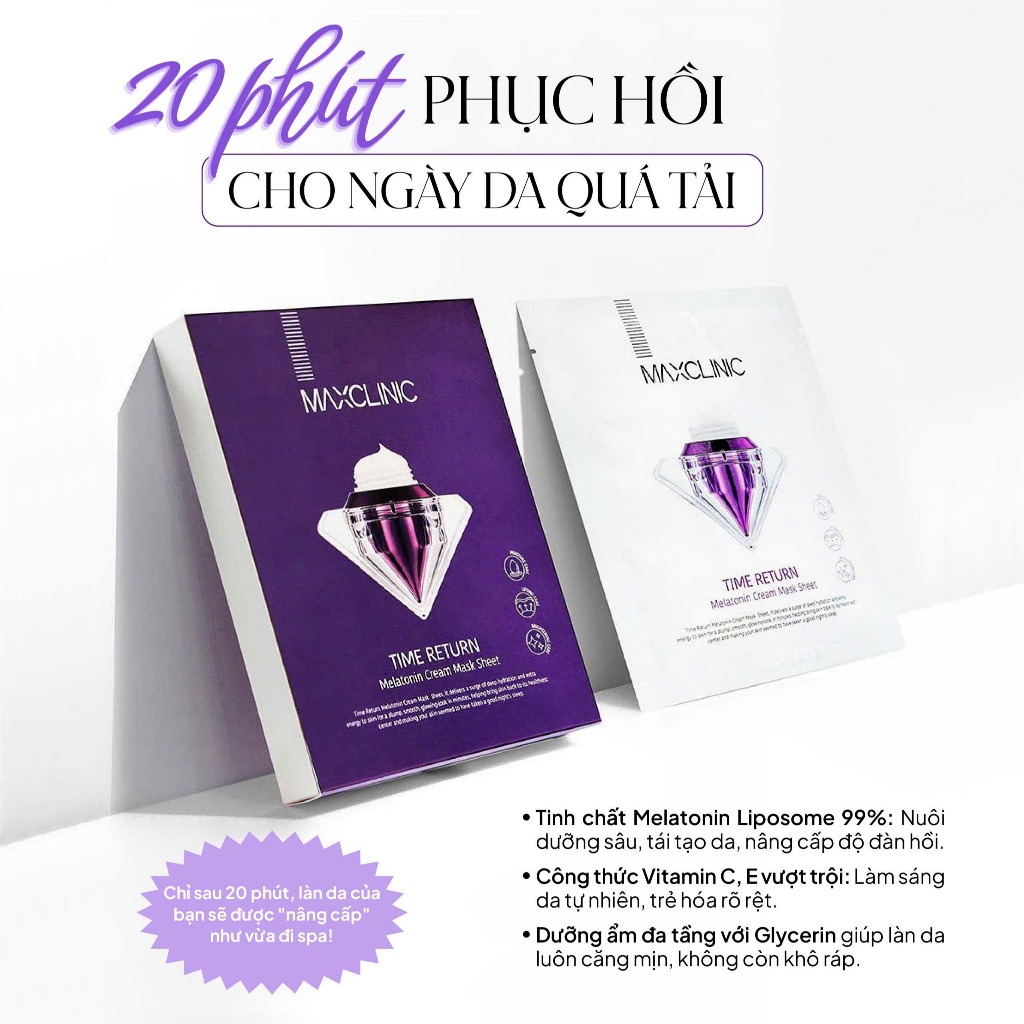 Mặt Nạ Dưỡng Da Maxclinic Time Return Melatonin Cream Mask Sheets Hộp 4 Miếng