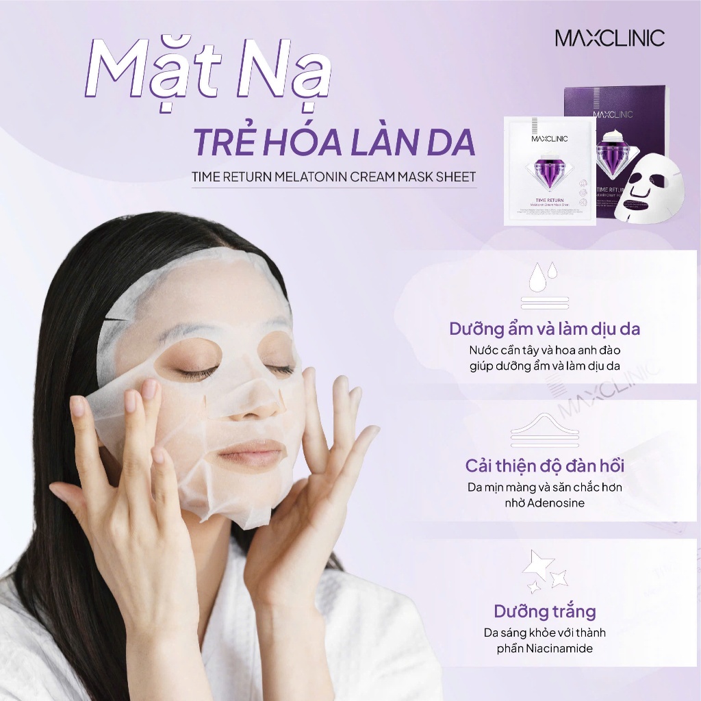 Mặt Nạ Dưỡng Da Maxclinic Time Return Melatonin Cream Mask Sheets Hộp 4 Miếng