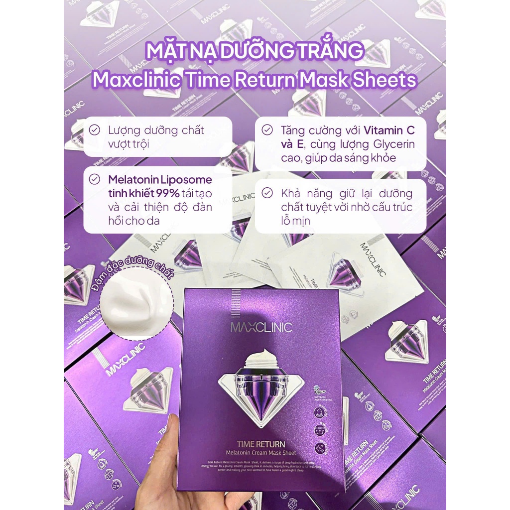 Mặt Nạ Dưỡng Da Maxclinic Time Return Melatonin Cream Mask Sheets Hộp 4 Miếng