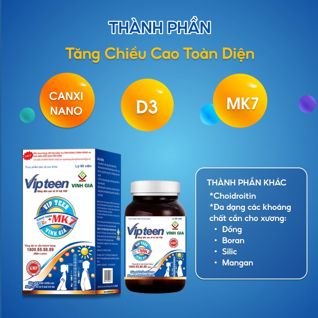 Ảnh Viên Uống Tăng Chiều Cao Vipteen Vinh Gia, Giúp Thể Lực Tốt Cho Trẻ 9 -18 Tuổi (LỌ/ 60v) 3