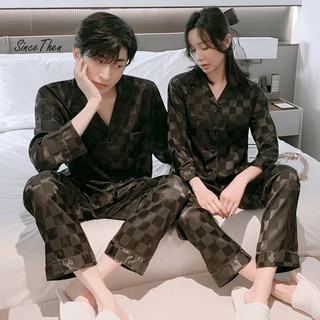 Pijama cặp đôi nam nữ lụa cao cấp, đồ ngủ pijama đôi màu đen lụa satin - Since Then