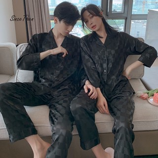 Pijama cặp đôi nam nữ lụa cao cấp, đồ ngủ pijama đôi màu đen lụa satin - Since Then