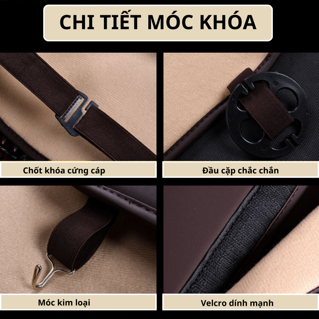 Lót Ghế Ô Tô Hạt Gỗ Thật  Phối Da PU Cao Cấp Chống Nóng, Massage Lưng, Thoáng Khí, Sang Trọng