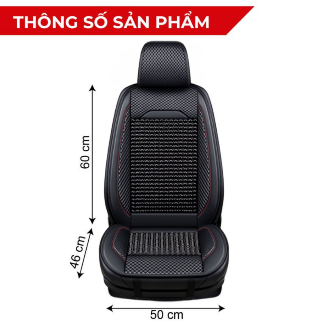 Lót Ghế Ô Tô Hạt Gỗ Thật  Phối Da PU Cao Cấp Chống Nóng, Massage Lưng, Thoáng Khí, Sang Trọng
