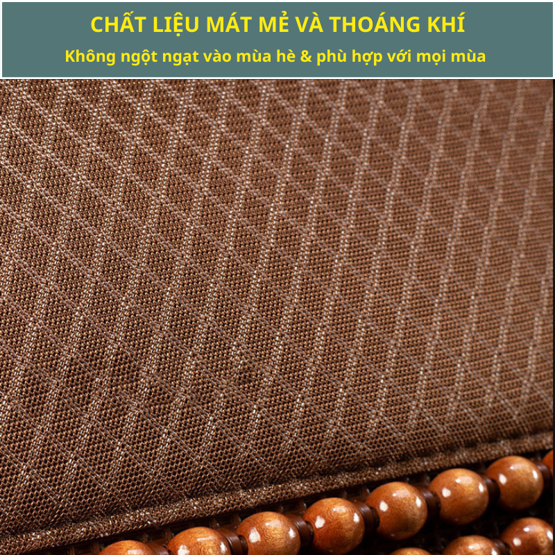 Lót Ghế Ô Tô Hạt Gỗ Thật  Phối Da PU Cao Cấp Chống Nóng, Massage Lưng, Thoáng Khí, Sang Trọng
