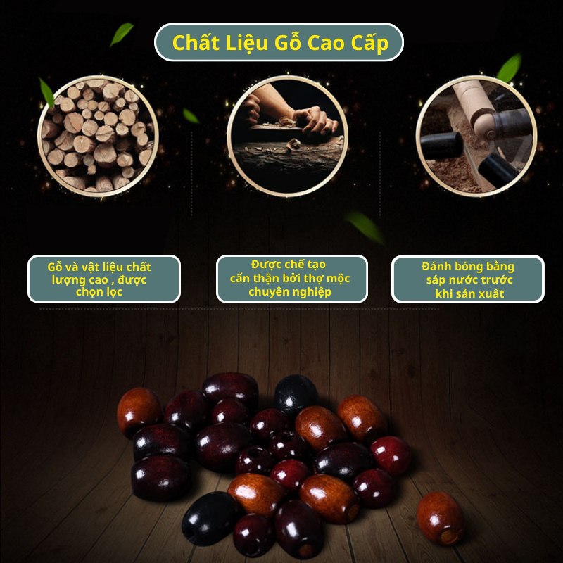 Lót Ghế Ô Tô Hạt Gỗ Thật  Phối Da PU Cao Cấp Chống Nóng, Massage Lưng, Thoáng Khí, Sang Trọng