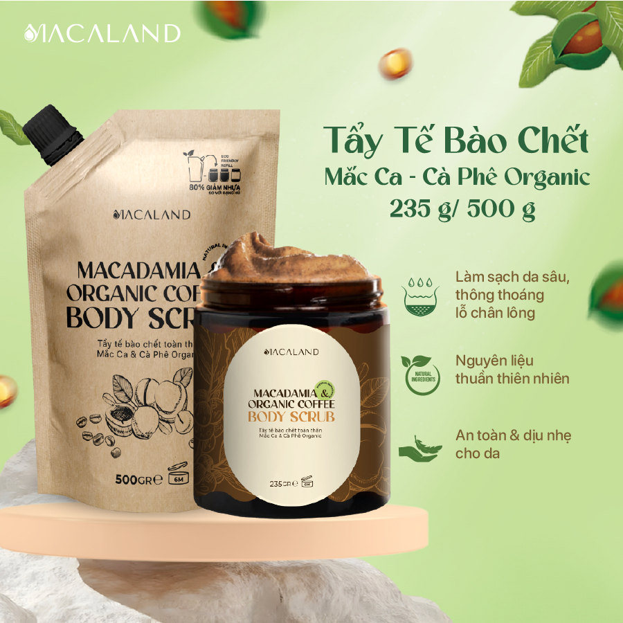 Ảnh Tẩy Tế Bào Chết Body Cà Phê Organic - Mắc Ca 235g/500g Macaland Dưỡng Ẩm, Chăm Da Sáng Mịn 2