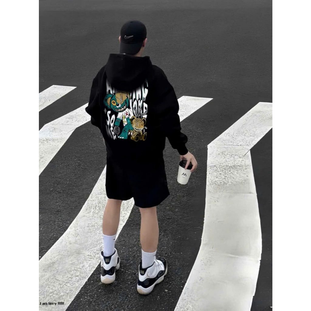 Set Bộ Áo HOODIE Quần Sort Phối Chữ POT Hình 2 Gấu Phong Cách Cá Tính Sành Điệu, Chất Liệu Nỉ Ngoại Ấm Áp, Dày Dặn