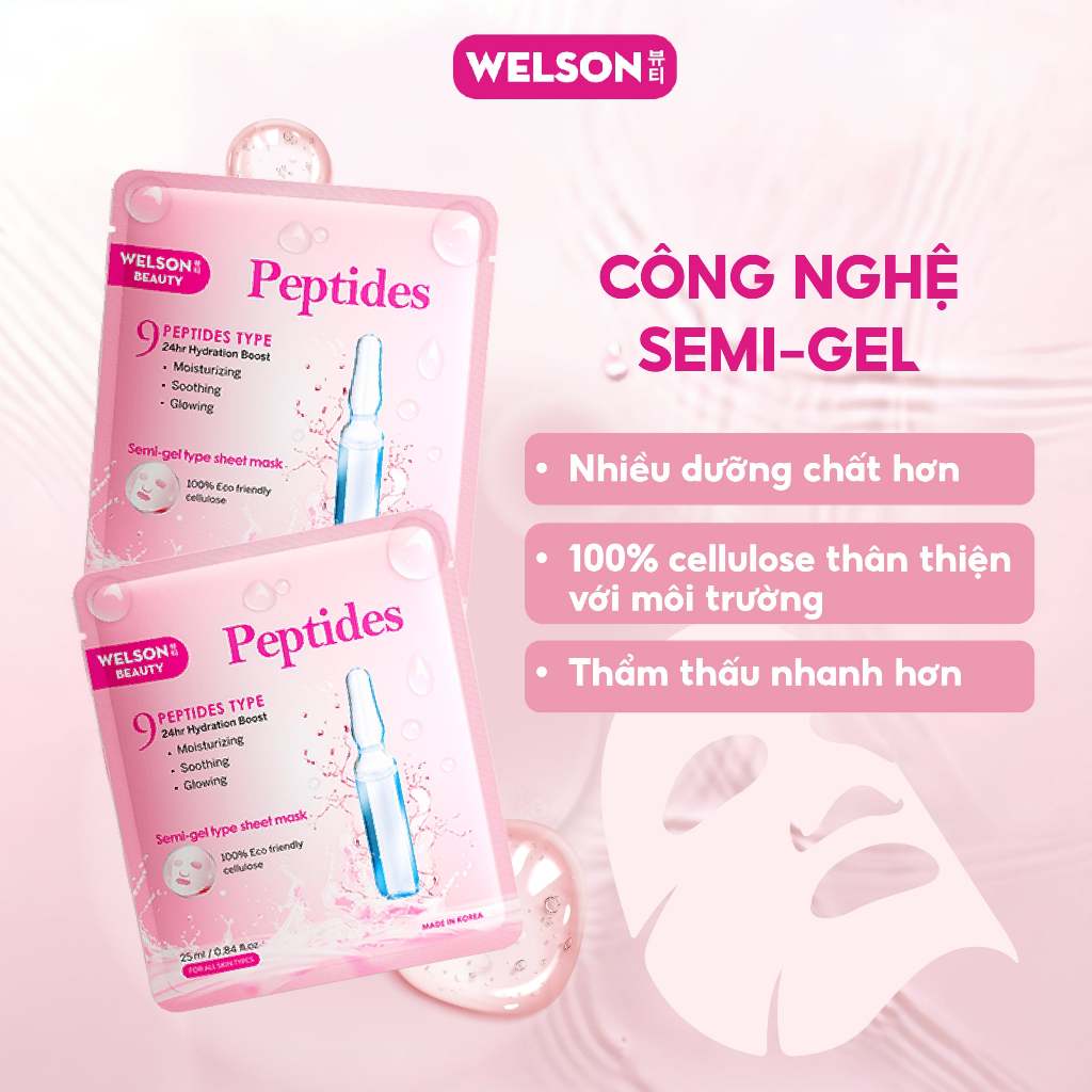 Ảnh Mặt Nạ Peptides Dưỡng Ẩm Căng Bóng Da Welson Beauty 2 miếng x 25ml 4