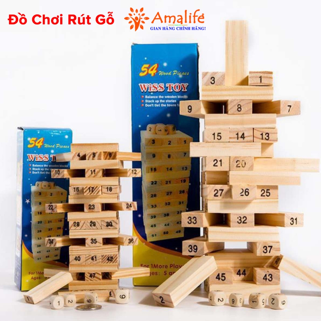 Ảnh Bộ Đồ Chơi Rút Gỗ Cỡ Lớn – Chọn Size - 54 Thanh Rút Gỗ Kèm 4 Con Súc Sắc Cho Bé Chính Hãng Amalife 1