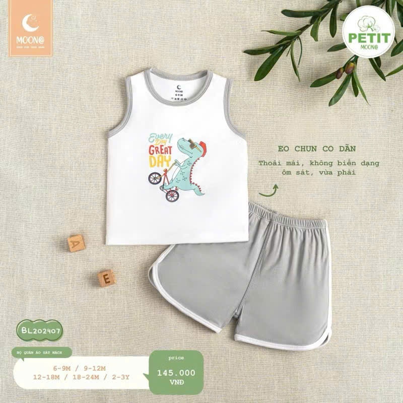 (6,5-16kg) Bộ MOON Sát Nách Bé Trai, Bé Gái Hoạ Tiết Đơn Giản Dễ Thương BL202407
