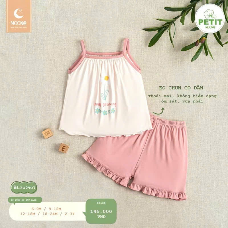 (6,5-16kg) Bộ MOON Sát Nách Bé Trai, Bé Gái Hoạ Tiết Đơn Giản Dễ Thương BL202407
