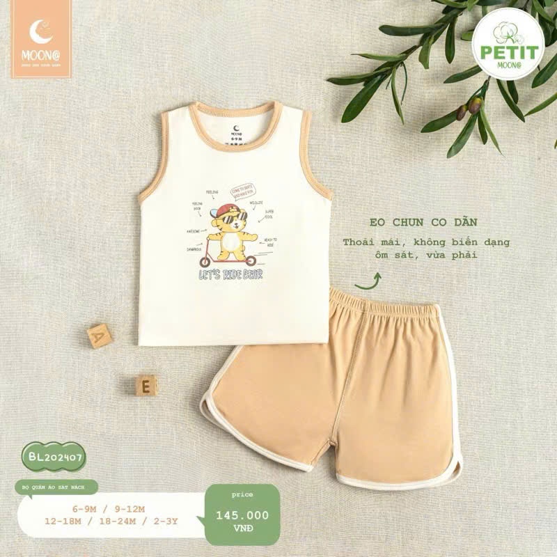 (6,5-16kg) Bộ MOON Sát Nách Bé Trai, Bé Gái Hoạ Tiết Đơn Giản Dễ Thương BL202407