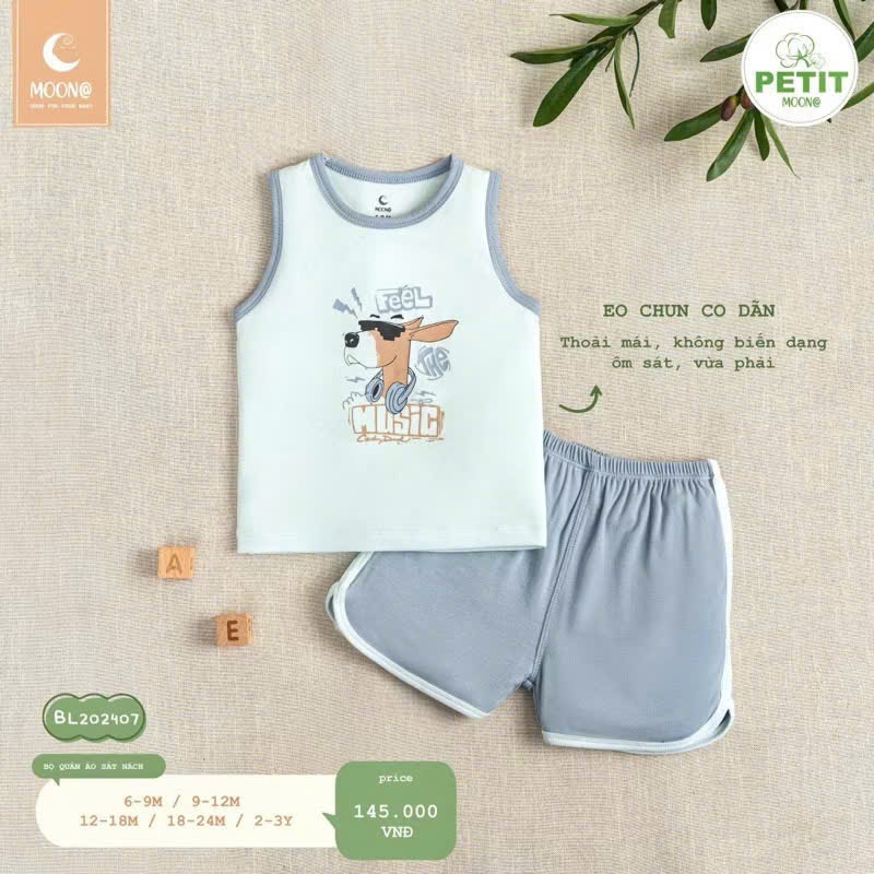 (6,5-16kg) Bộ MOON Sát Nách Bé Trai, Bé Gái Hoạ Tiết Đơn Giản Dễ Thương BL202407