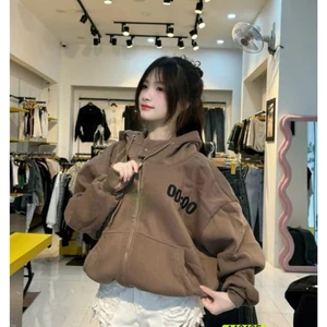 ÁO KHOÁC HOODIE ZIP BOXY CÓ NÚT BÂM LOGO THÊU 00 NỔI BẬT PHONG CÁCH TRẺ TRUNG NỮ TÍNH DỄ MẶC PHÙ HỢP THỜI TRANG