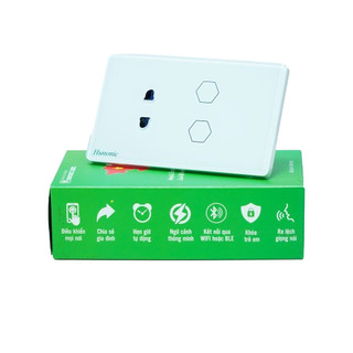Công tắc cảm ứng wifi Hunonic Datic - 2 nút kèm 1 ổ cắm điều khiển kiểm soát trên điện thoại !