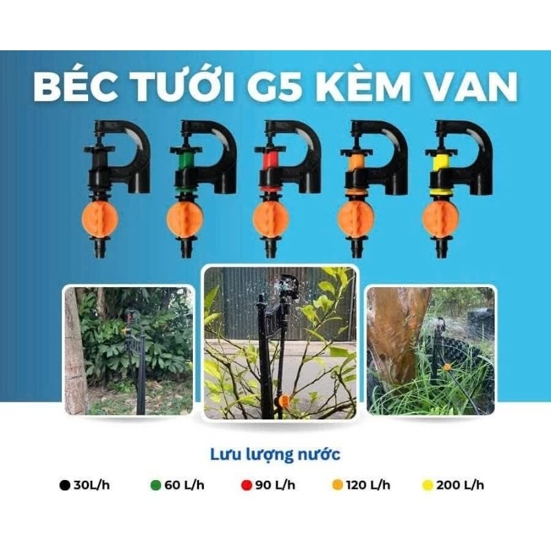 10 [10 cái ] Béc tưới gốc G5 cải tiến kèm van khoá sino, béc phun mưa có miếng chặn điều chỉnh bán kínhtùy chọn chân nối