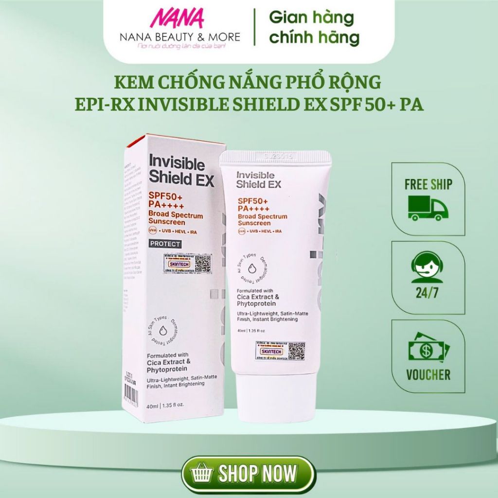 Kem chống nắng EPI-RX Invisible Shield EX SPF50+ nâng tone nhẹ kiềm dầu ...