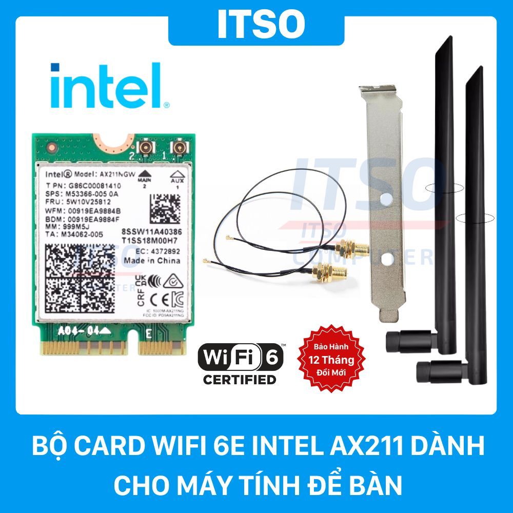 Bộ Card Wifi AX211 6E Intel M2 Dành Cho Máy Tính Để Bàn Dùng CPU Intel ...