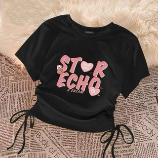Áo thun croptop hai màu đen trắng in chữ hồng ngọt ngào xinh xắn VANISA CT145