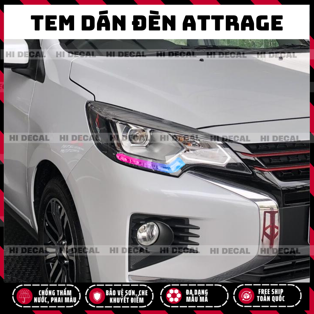 Tem dán đèn Attrage, Decal dán đèn xe Attrage trang trí đèn xe chống nước bền màu