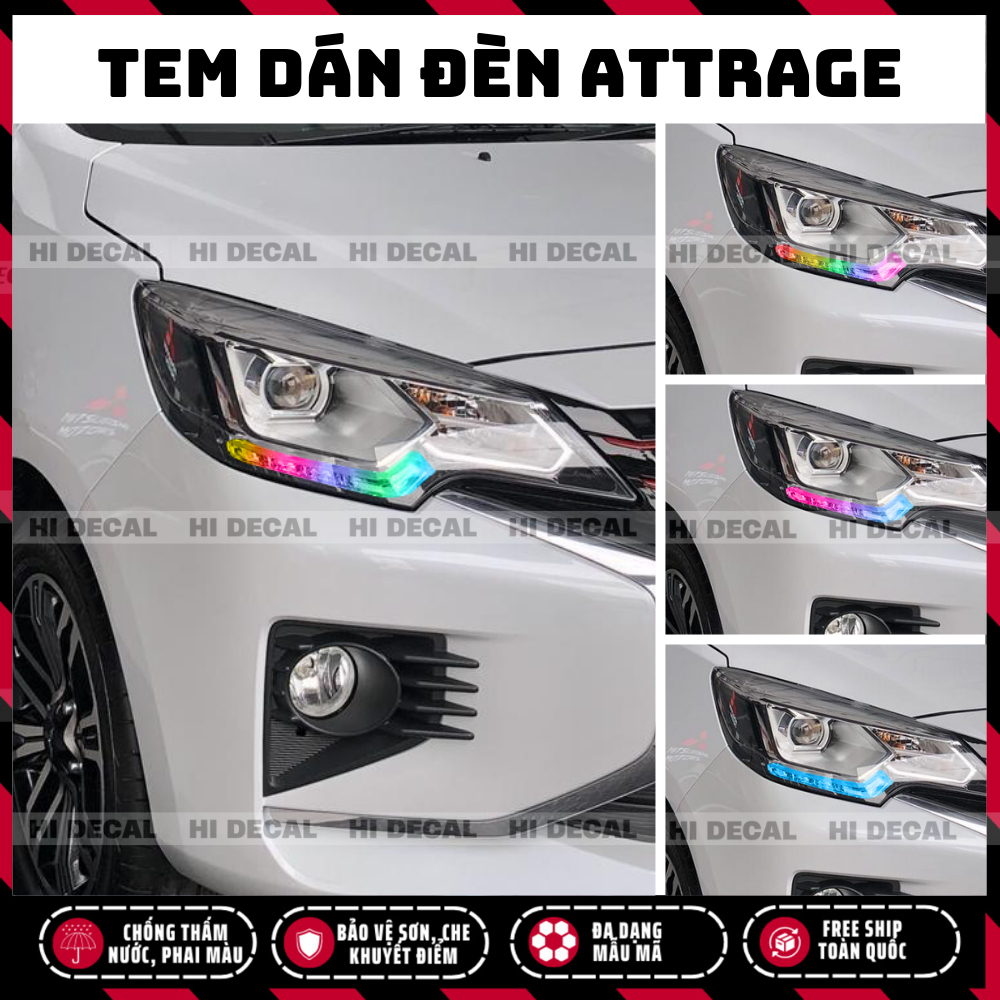 Tem dán đèn Attrage, Decal dán đèn xe Attrage trang trí đèn xe chống nước bền màu