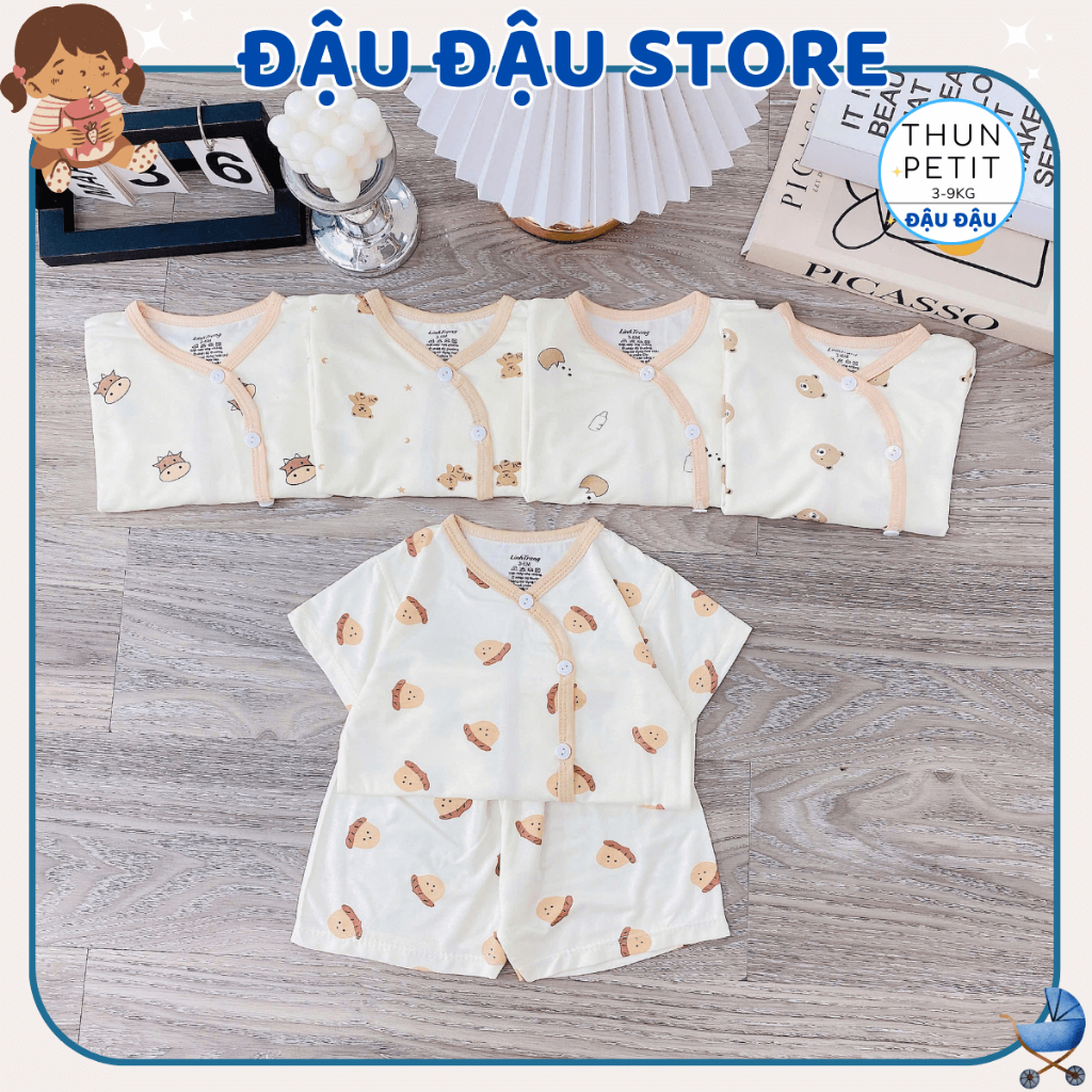 Combo 2/3 bộ cộc tay cho bé sơ sinh chất thun lạnh kem mềm mịn thoáng mát cho bé trai gái 0-9 tháng CL11 Đậu Đậu Store