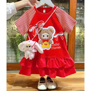 V15-V16 Váy bé gái hoạ tiết babythree,gấu dâu hot hit sz 10-30kg, đầm bé gái  2 tầng