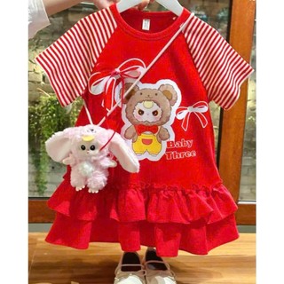 V15-V16 Váy bé gái hoạ tiết babythree,gấu dâu hot hit sz 10-30kg, đầm bé gái  2 tầng