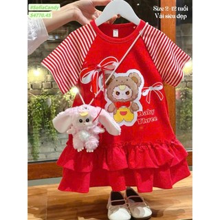 V15-V16 Váy bé gái hoạ tiết babythree,gấu dâu hot hit sz 10-30kg, đầm bé gái  2 tầng