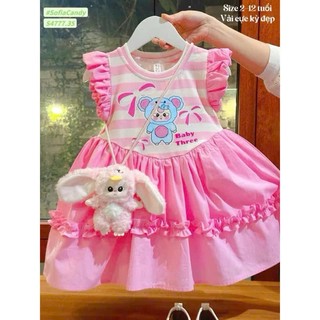 V15-V16 Váy bé gái hoạ tiết babythree,gấu dâu hot hit sz 10-30kg, đầm bé gái  2 tầng