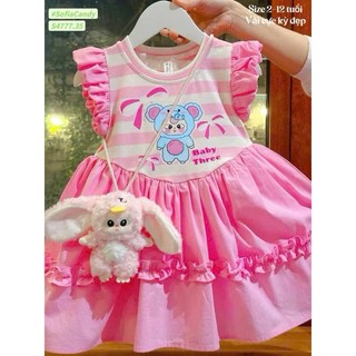 V15-V16 Váy bé gái hoạ tiết babythree,gấu dâu hot hit sz 10-30kg, đầm bé gái  2 tầng