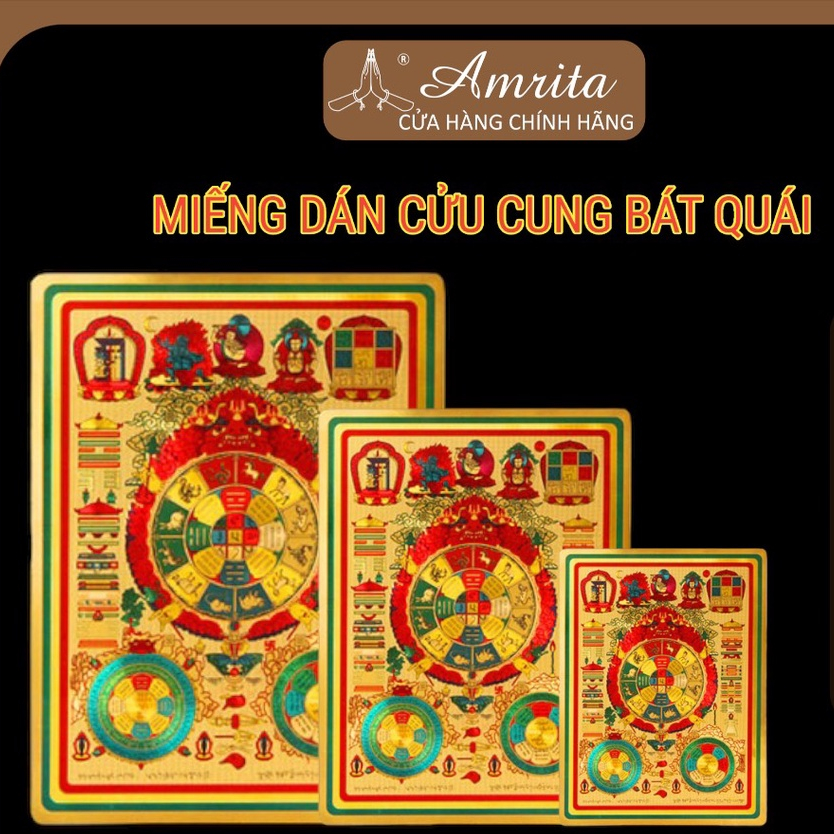 TẤM DÁN VĂN THÙ CỬU CUNG BÁT QUÁI PHÙ - Tấm Dán Văn Thù Cửu Cung -Đồ thờ -  Miếng dán decal - Mật Tông - Amrita