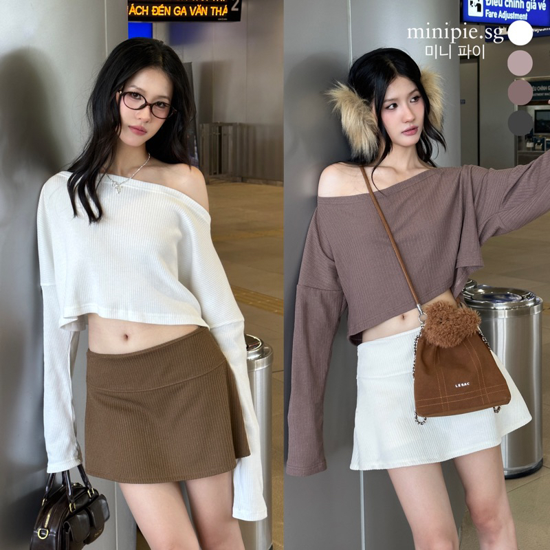 Áo Crop Lệch Vai Tay Dài Form Rộng Basic - MINIPIE | Shopee Việt Nam