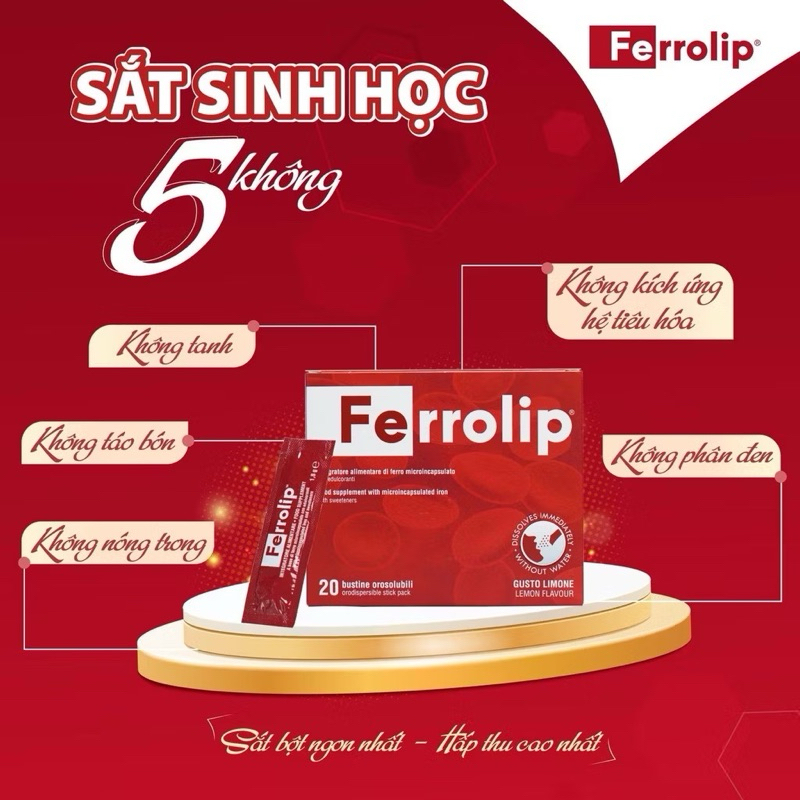 Sắt Sinh Học Ferrolip - Bổ Sung Sắt Cho Cơ Thể, Giảm Nguy Cơ Thiếu Máu Do Thiếu Sắt (Hộp 20 Gói)