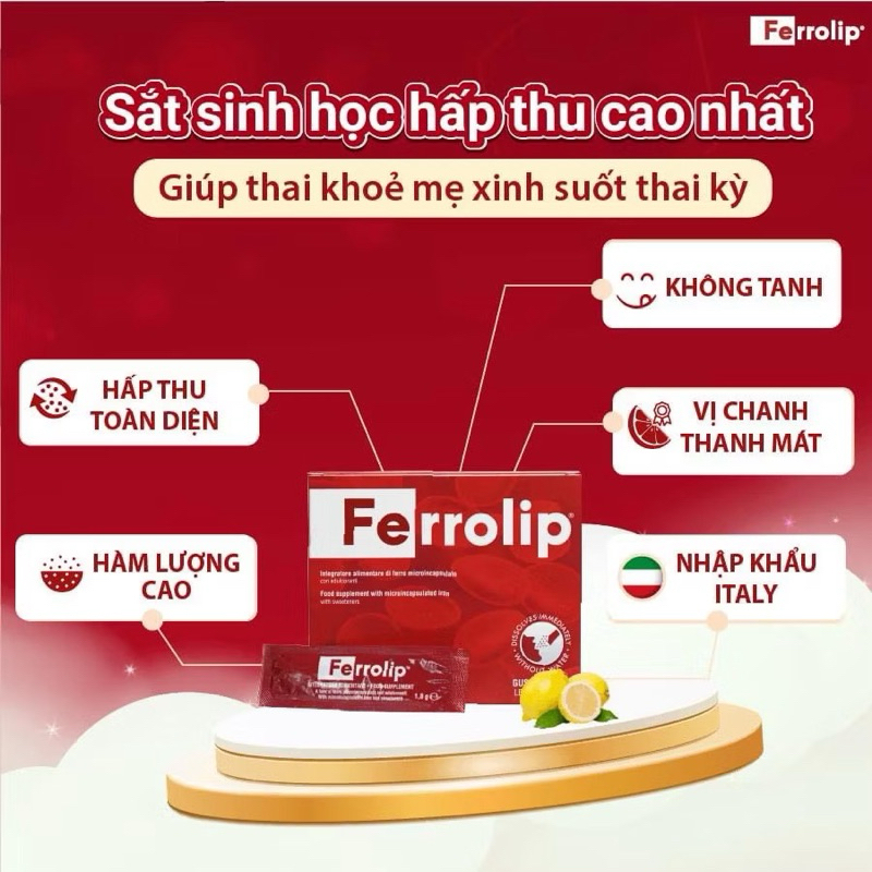 Sắt Sinh Học Ferrolip - Bổ Sung Sắt Cho Cơ Thể, Giảm Nguy Cơ Thiếu Máu Do Thiếu Sắt (Hộp 20 Gói)