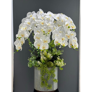 Cành hoa lan hồ điệp cao su 9 bông | Lan Ướt thân đốm- Hoa trang trí, hoa decor