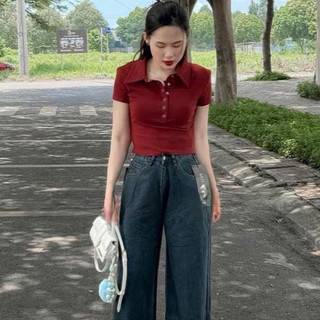 Áo Cổ Đức Cúc Bấm Dáng Basic Ôm BODY XInh Xắn