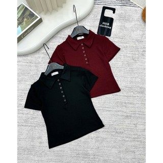 Áo Cổ Đức Cúc Bấm Dáng Basic Ôm BODY XInh Xắn