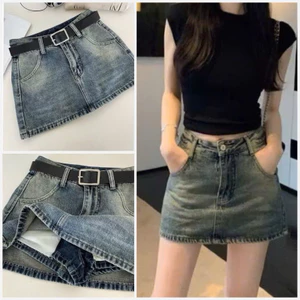 Chân Váy Jean ngắn Chữ A. Cạp cao dáng ngắn tôn dáng chân váy bò có quần trong bảo hộ chất bò denim cao cấp