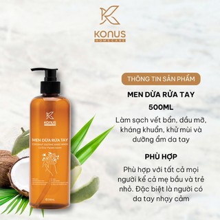 Men Dừa Rửa Tay Thiên Nhiên Konus Homecare Nước Dừa Lên Men & Nước Lá Dứa Làm Sạch, Giữ Ẩm Da Tay