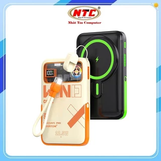 Pin sạc dự phòng không dây PHANTOM P50 10000mAh Wireless 15W, TypeC / LN PD 22.5W, Tích hợp 2 cáp, Có giá đỡ, Tản nhiệt