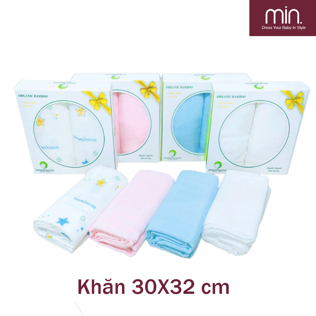 Hộp 5 Khăn Sữa Cho Bé 30x32cm Anmminaza Vải Sợi Tre Cao Cấp Gồm 3 Lớp Mềm Mịn-Kháng Khuẩn-Thấm Hút Tốt