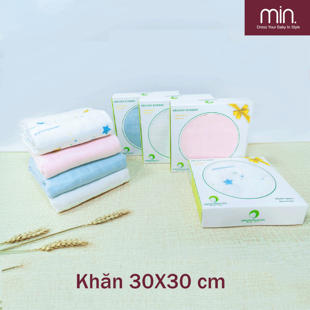Hộp 5 Khăn Sữa Cho Bé 30x30cm Anminaza Vải Sợi Tre 2 Lớp Kháng Khuẩn-Mềm Mịn-Thấm Hút Tốt