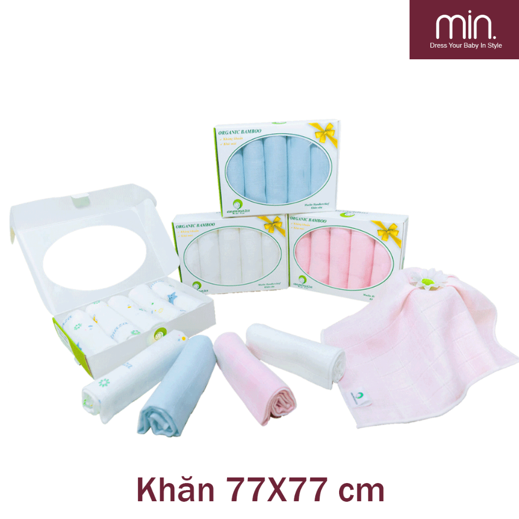 Hộp 2 Khăn Sữa Cho Bé 77x77cm Anminaza Vải Sợi Tre 2 Lớp Cao Cấp Mềm Mịn-Kháng Khuẩn-Thấm Hút Tốt